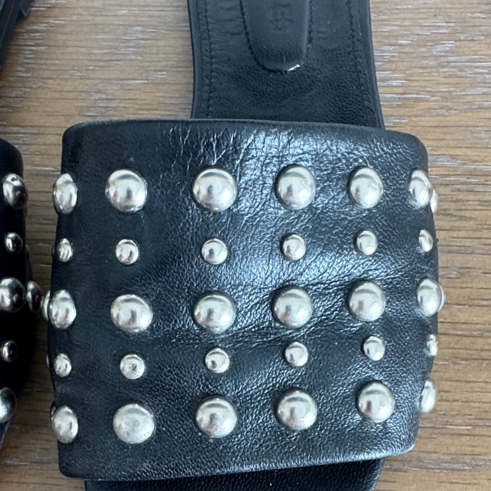 The Kooples Black Studded Leather Sandals - Picture 7 of 8